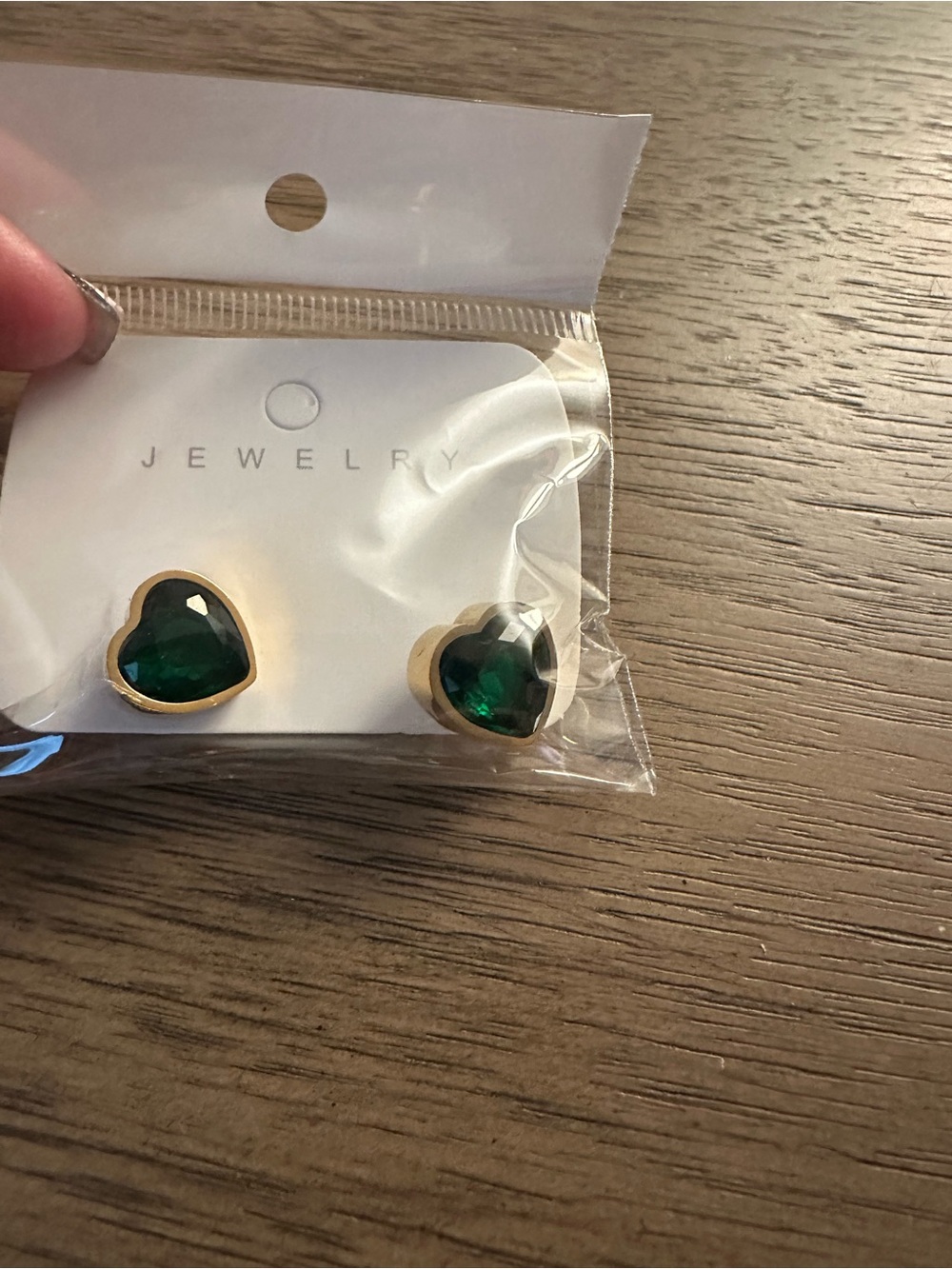 Gold Heart Emerald Green Stud Earrings -